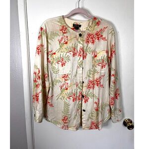 Women's Vintage Jessi Lee Floral Linen Blend Button Down Top Size M